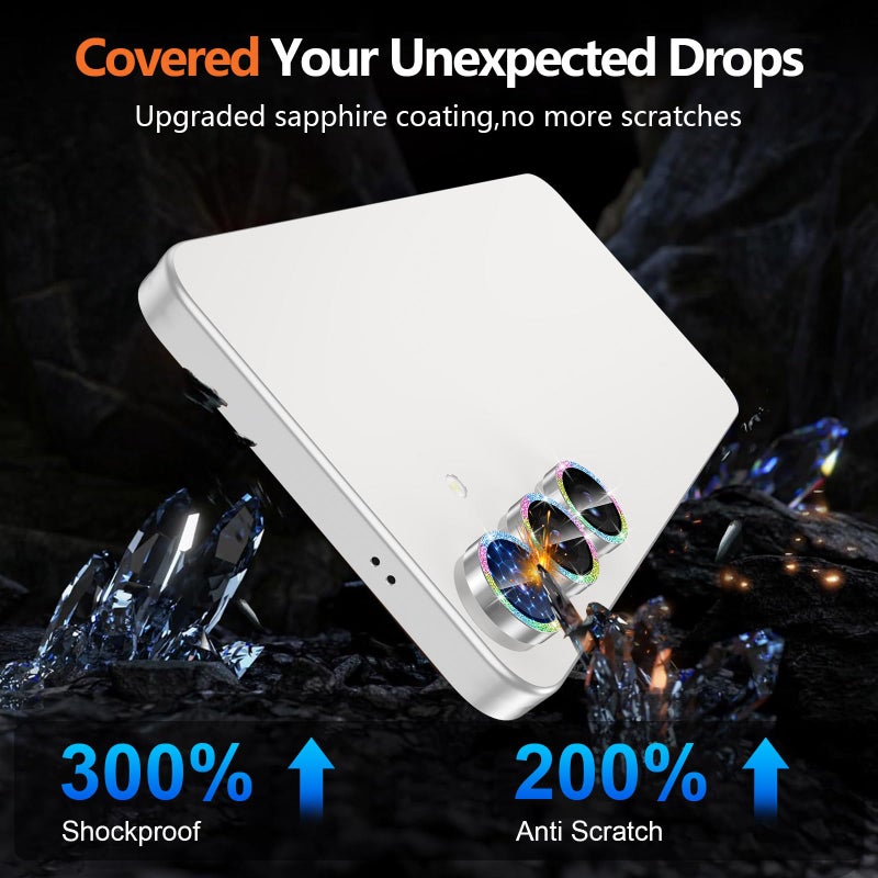 Avocase for Samsung Galaxy S25 FE Camera Lens Protector, Individual Metal Ring Tempered Glass Lens Cover, [Strong Adsorption] Scratch Resistant Ultra-Thin HD Clear Lens Cover, 1 Set-Colorful Sparkly - Image 5