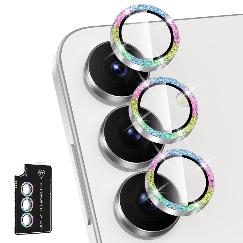 Avocase for Samsung Galaxy S25 FE Camera Lens Protector, Individual Metal Ring Tempered Glass Lens Cover, [Strong Adsorption] Scratch Resistant Ultra-Thin HD Clear Lens Cover, 1 Set-Colorful Sparkly - Image 1