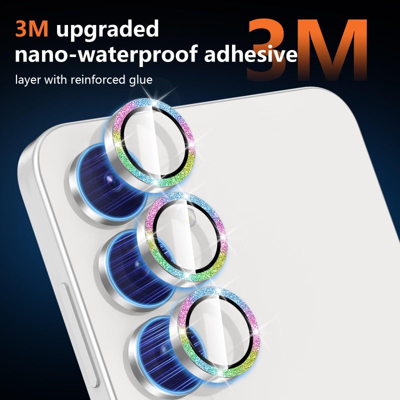 Avocase for Samsung Galaxy S25 FE Camera Lens Protector, Individual Metal Ring Tempered Glass Lens Cover, [Strong Adsorption] Scratch Resistant Ultra-Thin HD Clear Lens Cover, 1 Set-Colorful Sparkly - Image 4
