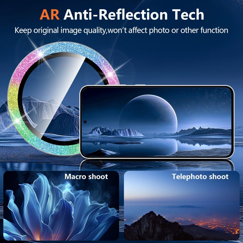 Avocase for Samsung Galaxy S25 FE Camera Lens Protector, Individual Metal Ring Tempered Glass Lens Cover, [Strong Adsorption] Scratch Resistant Ultra-Thin HD Clear Lens Cover, 1 Set-Colorful Sparkly - Image 3