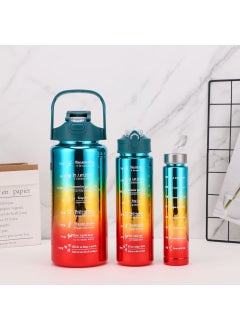 Large Capacity Sports Water Bottle with Straw, Set of 3 Green yellow red gradient