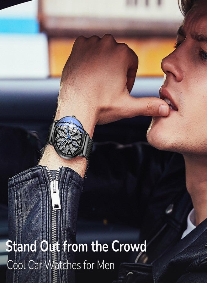 SOLLEN Car Watches for Men, Spinning Car Wheel Rim Watch, Casual Waterproof Men's Wrist Watch with Japanese Quartz & Luminous Function, Gift for Adults, Car Enthusiast - 42.5mm, White, Modern - Image 3