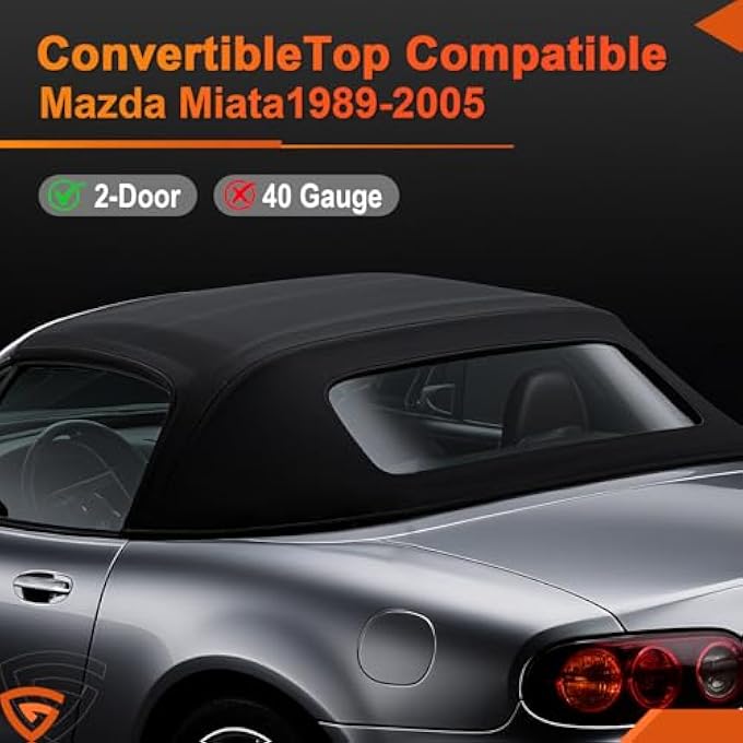 rayihni غطاء قابل للتحويل مع نافذة خلفية بلاستيكية متوافق مع مازدا مياتا MX5 1989-2005 من الفينيل الأسود، مقاوم للأشعة فوق البنفسجية، سهل التركيب - Image 3