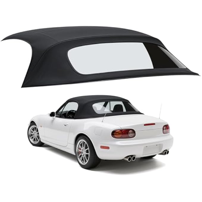 rayihni غطاء قابل للتحويل مع نافذة خلفية بلاستيكية متوافق مع مازدا مياتا MX5 1989-2005 من الفينيل الأسود، مقاوم للأشعة فوق البنفسجية، سهل التركيب - Image 2