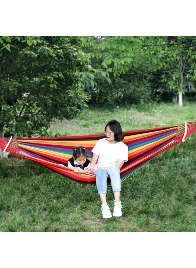 TAN XIAN ZHE Tan Xian Zhe Outdoor Camping Leisure Thickened Wide Canvas Hammock, Indoor Curved Wood Anti-rollover, Single Red Crescent Hammock  - Image 1