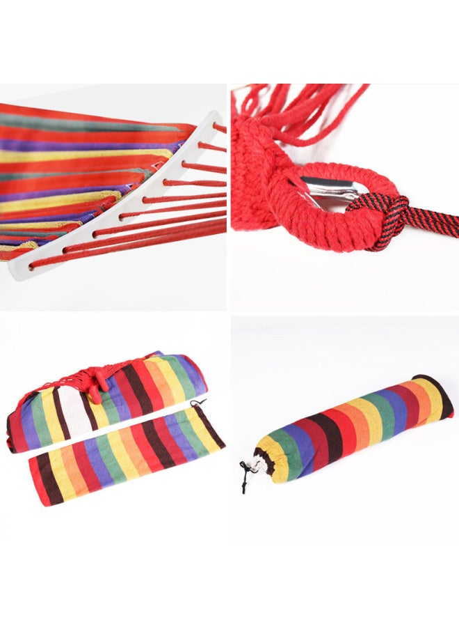 TAN XIAN ZHE Tan Xian Zhe Outdoor Camping Leisure Thickened Wide Canvas Hammock, Indoor Curved Wood Anti-rollover, Single Red Crescent Hammock  - Image 2