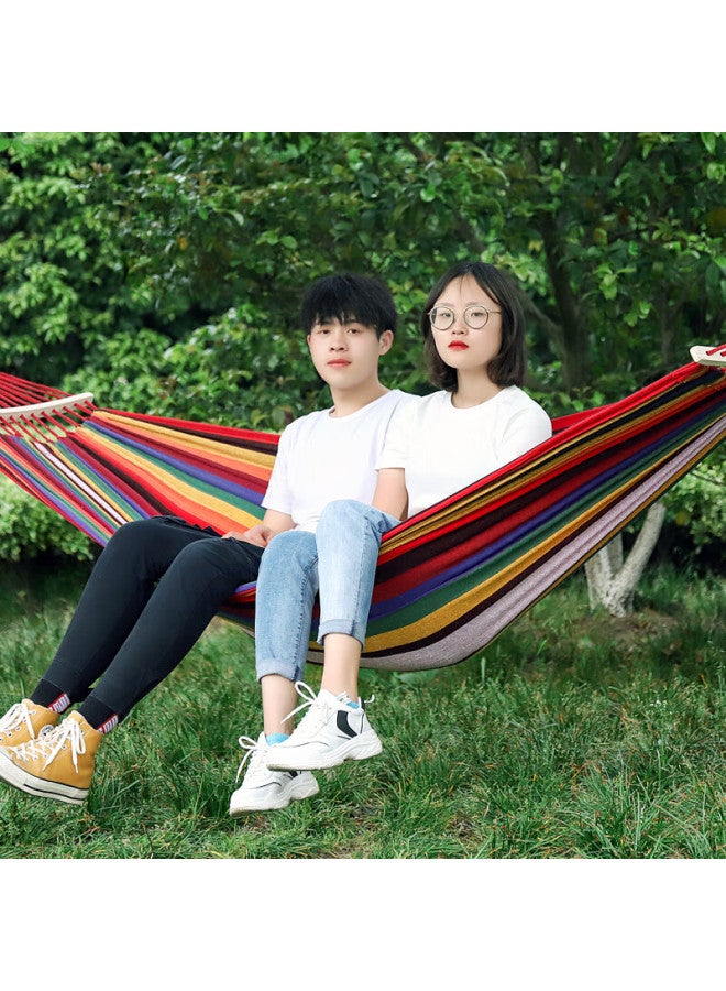 TAN XIAN ZHE Tan Xian Zhe Outdoor Camping Leisure Thickened Wide Canvas Hammock, Indoor Curved Wood Anti-rollover, Single Red Crescent Hammock  - Image 4