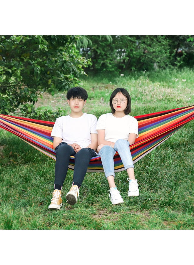 TAN XIAN ZHE Tan Xian Zhe Outdoor Camping Leisure Thickened Wide Canvas Hammock, Indoor Curved Wood Anti-rollover, Single Red Crescent Hammock  - Image 3