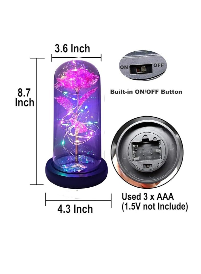 Beauty and Beast Roses Dream Flower Red Silk Rose with LED Light and Fallen Petals on a Glass Dome Wooden Base - Image 4