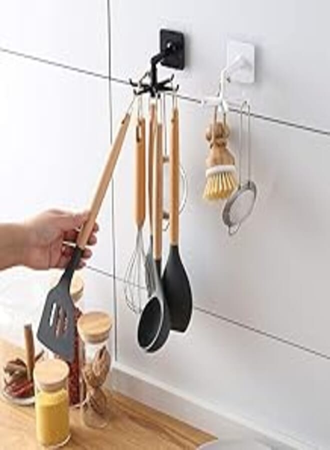 JDSI Under Cabinet Utensil Holder Hanger Hook for Kitchen and Bathroom 2 Pack (Black & White)