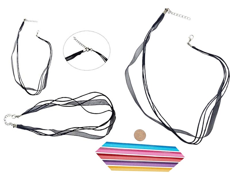 DIY Crafts 1 Pc, Black Color, Black Colorful Voile Organza Ribbon Waxed Cord String Necklace Strap with Lobster Clasp Extension Chain for DIY Jewelry Making Ch(1 Pc, Black Color) - Image 2