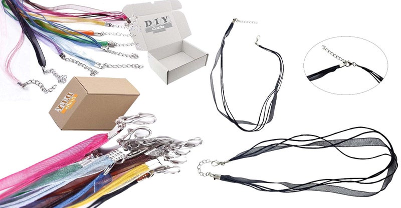 DIY Crafts 1 Pc, Black Color, Black Colorful Voile Organza Ribbon Waxed Cord String Necklace Strap with Lobster Clasp Extension Chain for DIY Jewelry Making Ch(1 Pc, Black Color) - Image 5