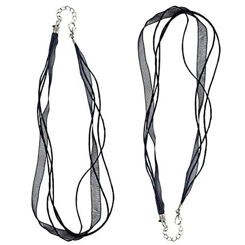 DIY Crafts 1 Pc, Black Color, Black Colorful Voile Organza Ribbon Waxed Cord String Necklace Strap with Lobster Clasp Extension Chain for DIY Jewelry Making Ch(1 Pc, Black Color) - Image 1