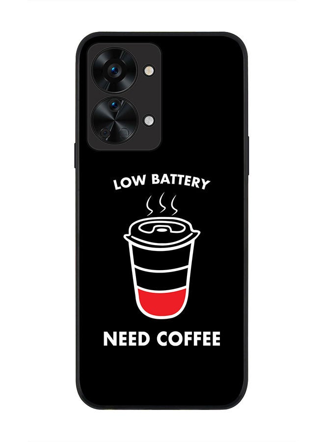 Stylizedd Rugged Black edge case for OnePlus Nord 2T Slim fit Soft Case Flexible Rubber Edges Anti Drop TPU Gel Thin Cover - Low battery need coffee - Image 1