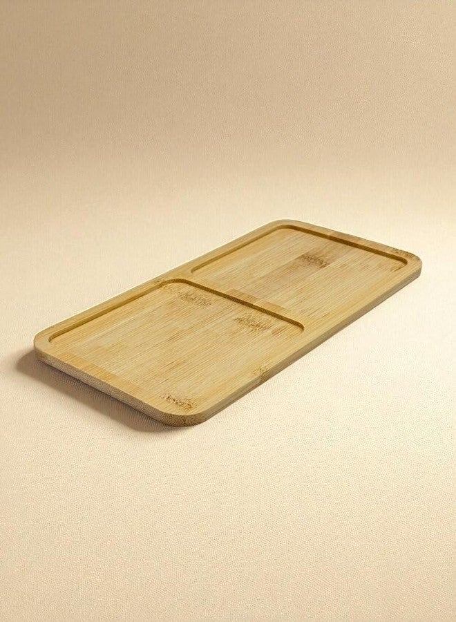VBM 2-Compartment Rectangle Bamboo Serving Dish, Carved Bamboo Divided Tray, Oil & Sauce Dispenser Stand, Wooden Condiment Holder, Snack Serving Plate, Kitchen Table Serving Dish for Home - Image 4