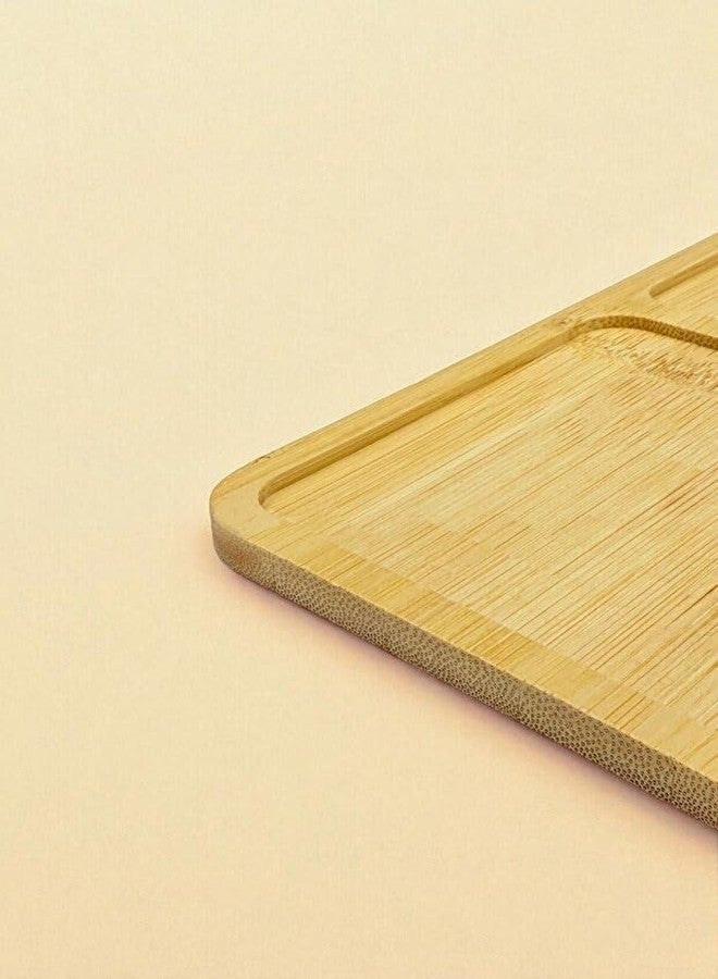 VBM 2-Compartment Rectangle Bamboo Serving Dish, Carved Bamboo Divided Tray, Oil & Sauce Dispenser Stand, Wooden Condiment Holder, Snack Serving Plate, Kitchen Table Serving Dish for Home - Image 3