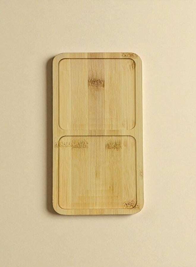 VBM 2-Compartment Rectangle Bamboo Serving Dish, Carved Bamboo Divided Tray, Oil & Sauce Dispenser Stand, Wooden Condiment Holder, Snack Serving Plate, Kitchen Table Serving Dish for Home - Image 2