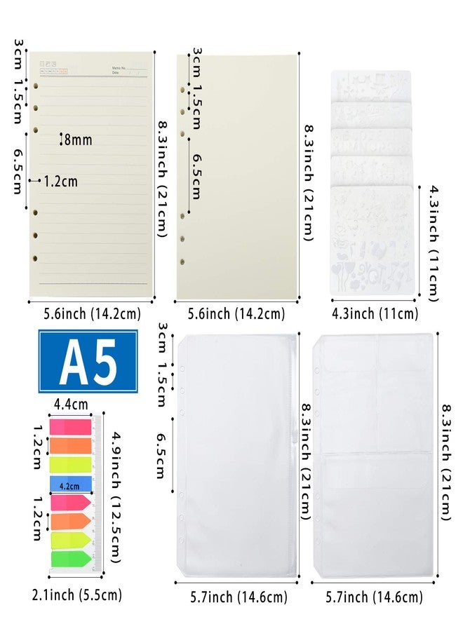 Wonderpool 160 Blank&160 Lined Pages Paper with 5 Binder Divider,2 Binder Pocket,160 Neon Page Marker,1 Bookmark,for Refillable 6 Ring Binder Journal Notebook Planner (A5) - Image 2