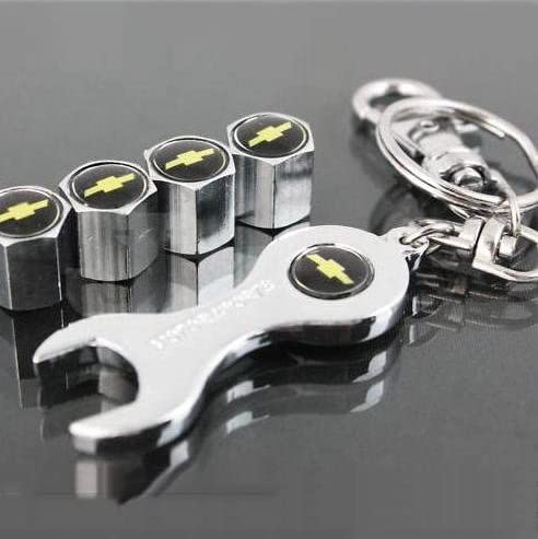 Chevrolet Chevy Tire Valve Caps with Bonus Wrench Keychain by Chevrolet