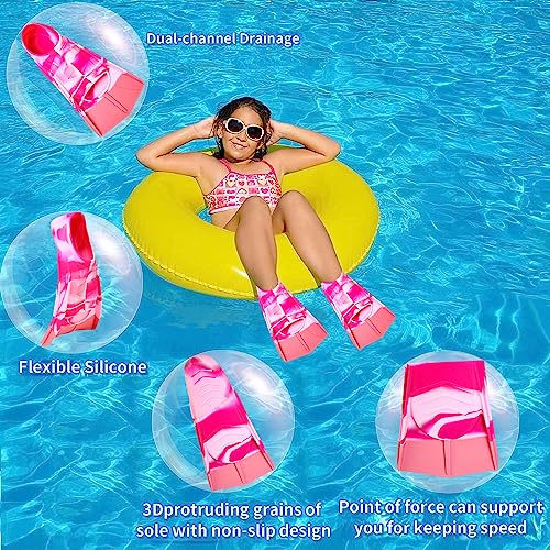 Fanwill Kids Swim Fins,Short Fins Swimming Flippers for Lap Swimming and Training for Child,Girls,Boys (Colorful-Pink, S(US Kids 1-3)) - Image 3
