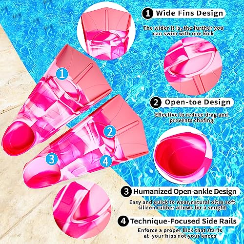 Fanwill Kids Swim Fins,Short Fins Swimming Flippers for Lap Swimming and Training for Child,Girls,Boys (Colorful-Pink, S(US Kids 1-3)) - Image 2
