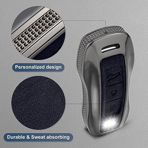 YO&YOYE Compatible with Porsche Key Fob Cover with Keychain Leather Key Case Protector Fit for Porsche Cayenne 911 Taycan Panamera, Black - Image 4