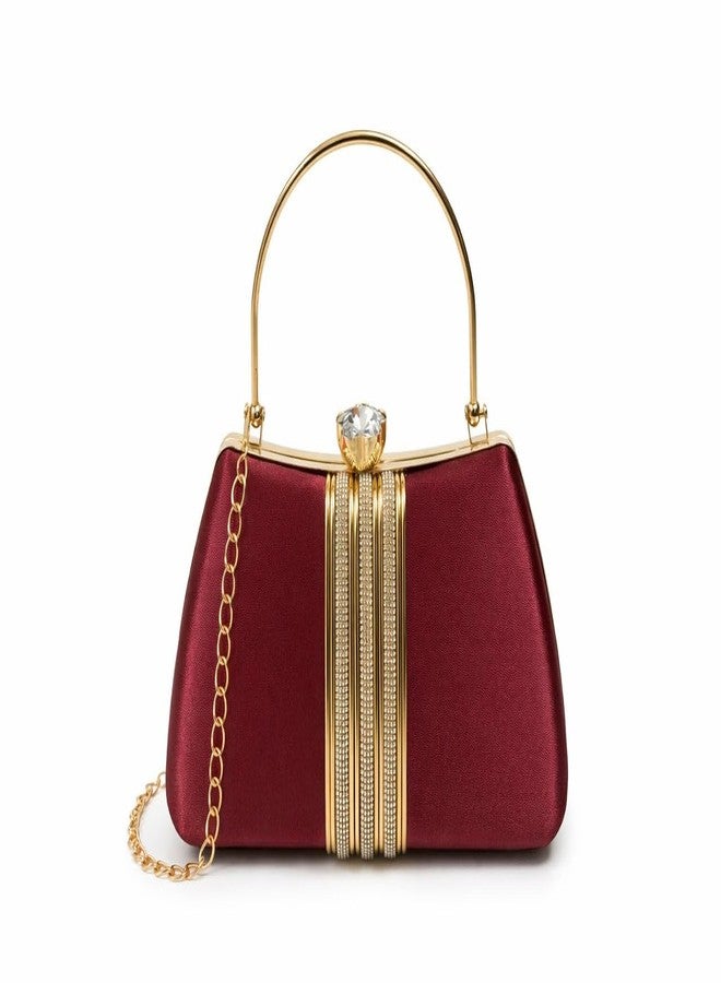 Catchy Women’s Red Textured Party Handbag with Gold Chain Strap - Image 1
