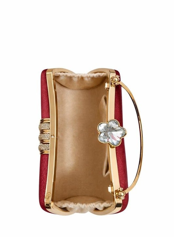 Catchy Women’s Red Textured Party Handbag with Gold Chain Strap - Image 5