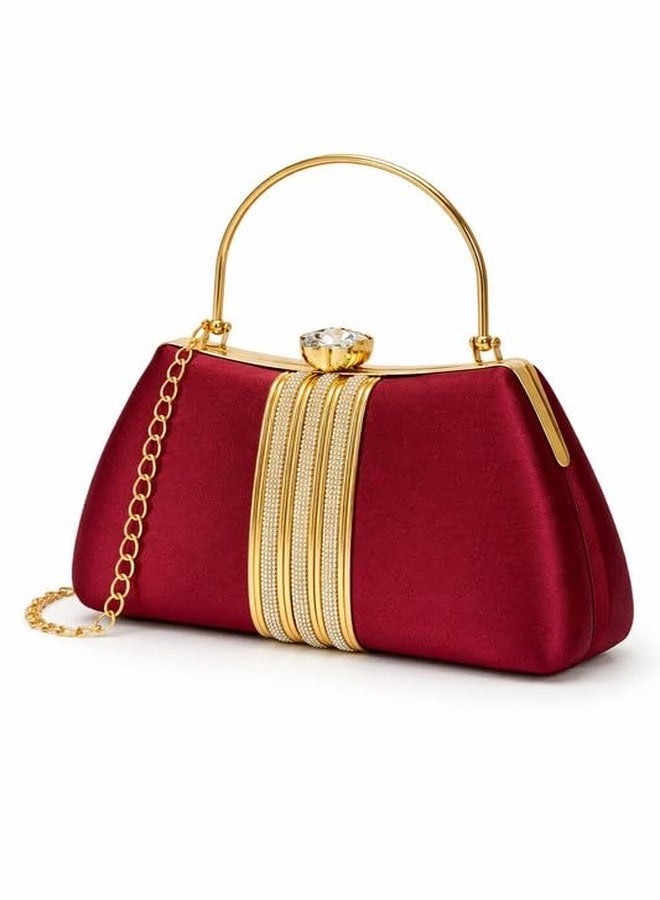 Catchy Women’s Red Textured Party Handbag with Gold Chain Strap - Image 2