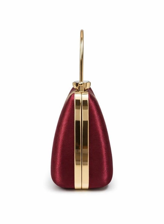 Catchy Women’s Red Textured Party Handbag with Gold Chain Strap - Image 4