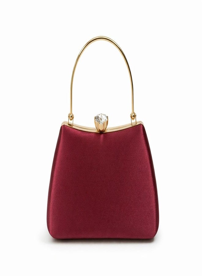 Catchy Women’s Red Textured Party Handbag with Gold Chain Strap - Image 3