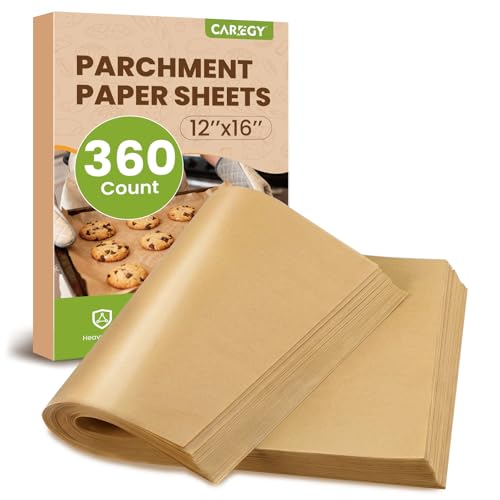 CAREGY 360Pcs Unbleached Parchment Paper Sheets, 12 x 16 Inch,Precut Non-Stick Parchment Paper for Baking,Cooking, Grilling, Air Fryer and Steaming,Fit for Half Sheet Pans - Image 1
