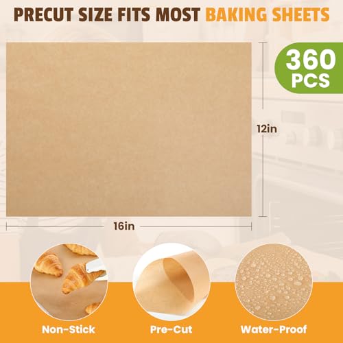 CAREGY 360Pcs Unbleached Parchment Paper Sheets, 12 x 16 Inch,Precut Non-Stick Parchment Paper for Baking,Cooking, Grilling, Air Fryer and Steaming,Fit for Half Sheet Pans - Image 2