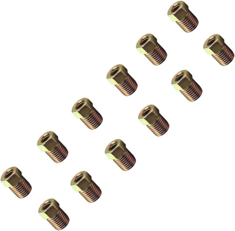 DEWHEL 12PCS 3/8-24 Inverted Flare Gold Zinc Tube Nut Fitting 3/16 Steel Brake Line Tubing - Image 3