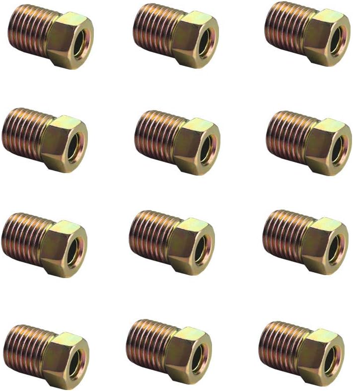 DEWHEL 12PCS 3/8-24 Inverted Flare Gold Zinc Tube Nut Fitting 3/16 Steel Brake Line Tubing - Image 1