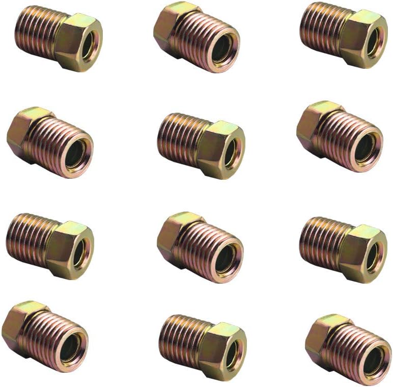 DEWHEL 12PCS 3/8-24 Inverted Flare Gold Zinc Tube Nut Fitting 3/16 Steel Brake Line Tubing - Image 2