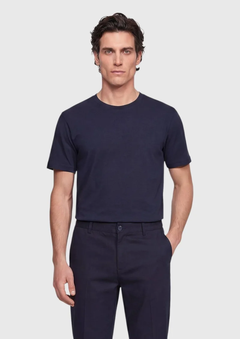 Ramsey Navy Blue Plain Silk Blended T-Shirt