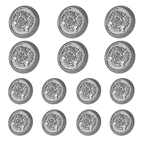 MASONEE 14-Piece Silver Metal Blazer Button Set - 23mm & 18mm Buttons for Men's Blazers, Suits, Sport Coats, Uniforms & Jackets - Image 1