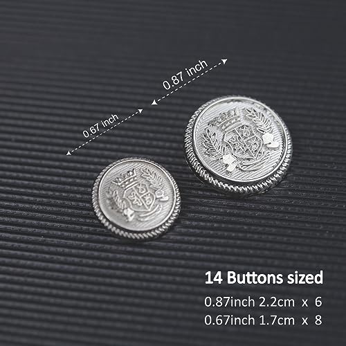 MASONEE 14-Piece Silver Metal Blazer Button Set - 23mm & 18mm Buttons for Men's Blazers, Suits, Sport Coats, Uniforms & Jackets - Image 4