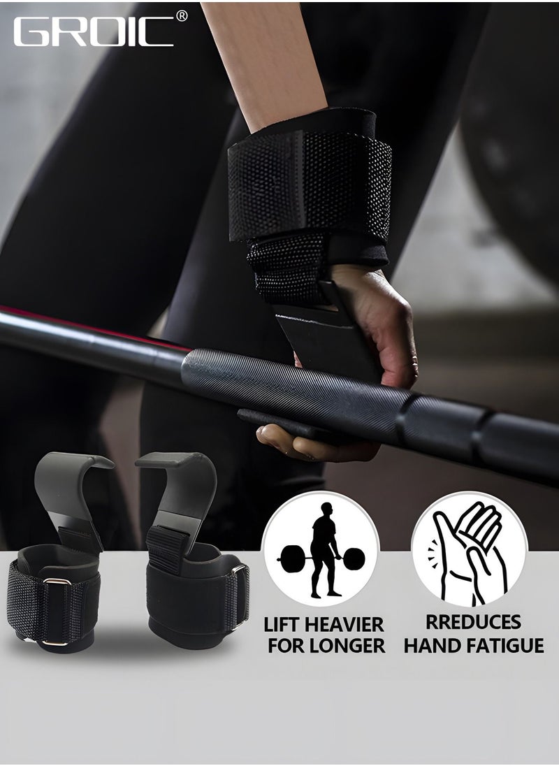 GROIC - 2PCS Weightlifting Hooks, Weightlifting Gloves Wristbands, Gym Gloves, Gym Protective Gear, Wrist Support Wrist Straps for Deadlifts and Daily Gym Workouts - Image 1