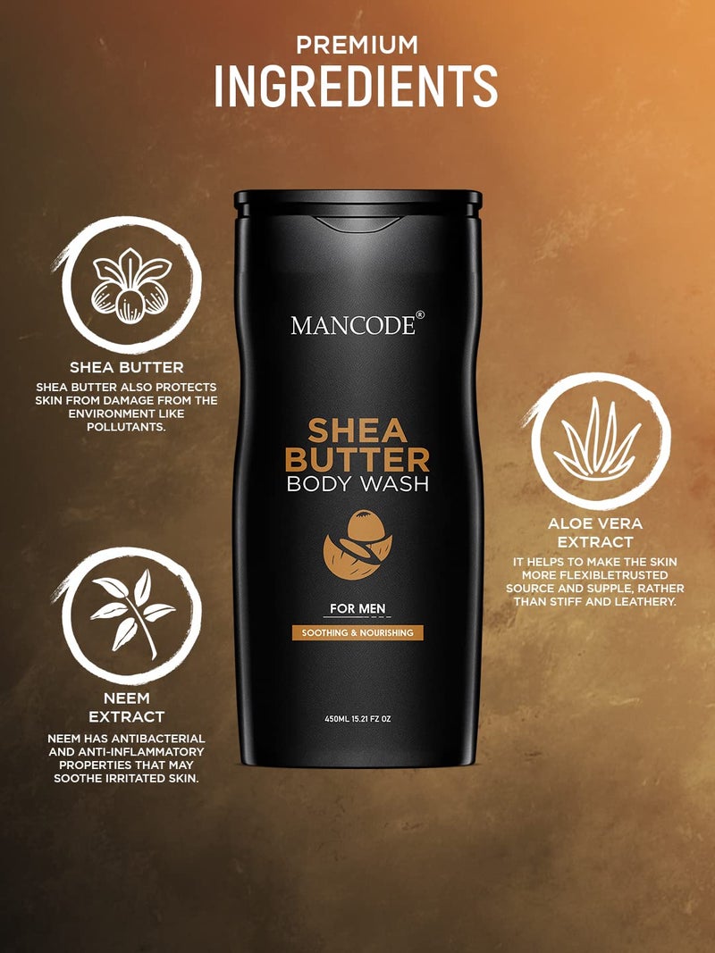 MAN CODE Mancode Sheabutter Body Wash For Men 450ml  For Body Face with Shea butter and Natural Oils Extract  Oil Control  Odor Protection  450 Ml Shower Gel For Men Pack Of 1 - Image 4