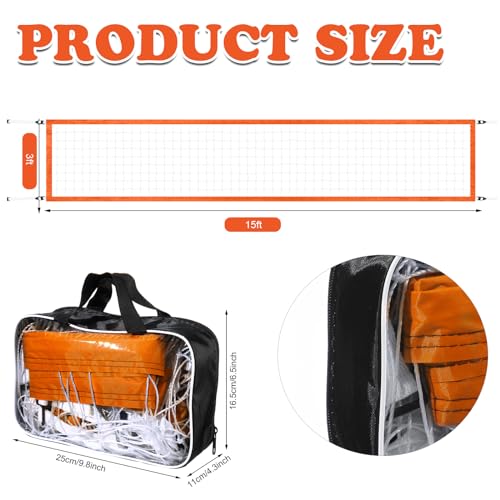 ShinyRelief Pool Volleyball Net Replacement Adjustable Length 15-25 ft Portable Volleyball Net for Outdoor Backyard Swimming Pool Beach(Orange) - Image 2