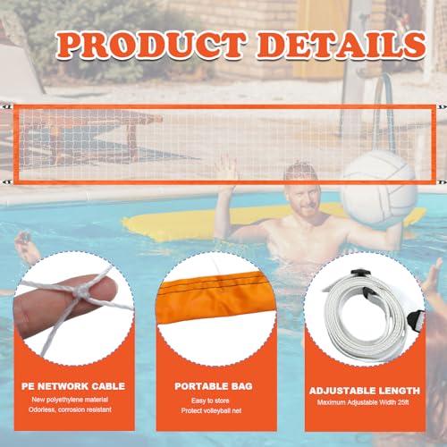 ShinyRelief Pool Volleyball Net Replacement Adjustable Length 15-25 ft Portable Volleyball Net for Outdoor Backyard Swimming Pool Beach(Orange) - Image 5