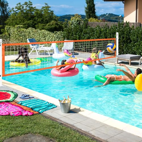 ShinyRelief Pool Volleyball Net Replacement Adjustable Length 15-25 ft Portable Volleyball Net for Outdoor Backyard Swimming Pool Beach(Orange) - Image 4