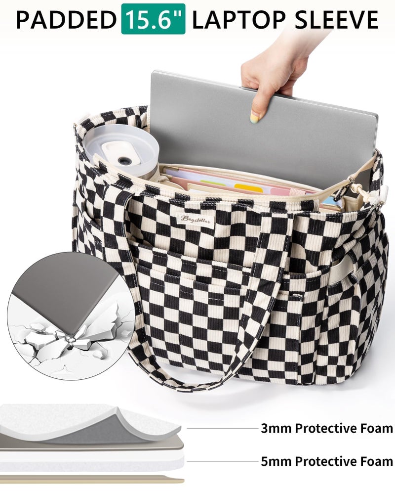 Bagstellar Corduroy Tote Bag for Women, 17 Pockets Laptop Work Tote Bag Lightweight Teacher Nurse Bible Bag for School Travel - Image 4