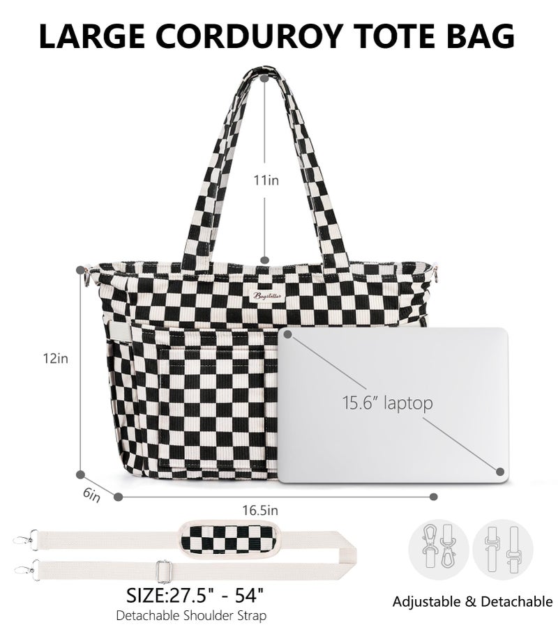 Bagstellar Corduroy Tote Bag for Women, 17 Pockets Laptop Work Tote Bag Lightweight Teacher Nurse Bible Bag for School Travel - Image 2