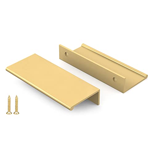 Peaha 10 Pack Kitchen Cabinet Handles 3 inch Matte Gold Pulls for Dresser Drawers Brushed Brass Door Edge Finger Pull Hardware - Image 1