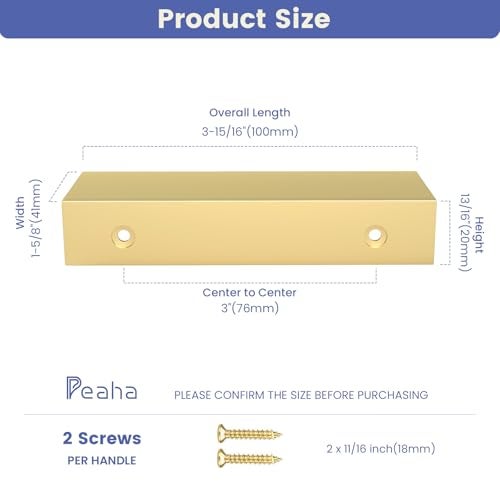 Peaha 10 Pack Kitchen Cabinet Handles 3 inch Matte Gold Pulls for Dresser Drawers Brushed Brass Door Edge Finger Pull Hardware - Image 3
