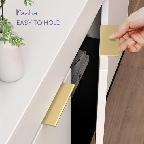 Peaha 10 Pack Kitchen Cabinet Handles 3 inch Matte Gold Pulls for Dresser Drawers Brushed Brass Door Edge Finger Pull Hardware - Image 2