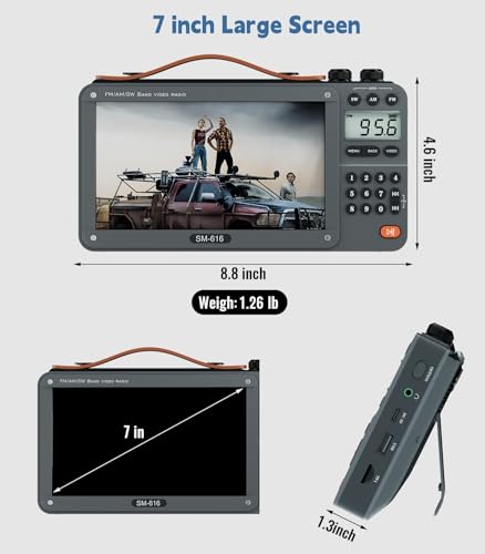 ONGTEED 720P 7Inch Screen AM FM Movie Video Radio with Bluetooth Speaker, Rechargeable Digital Shortwave MP3 MP4 Player Radio, Support USB/Micro SD Card, Loud Speaker and Headphone Jack (NO TV) - Image 5